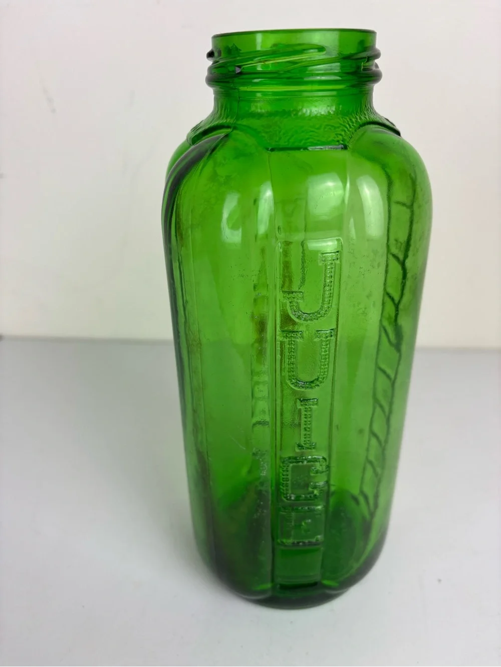 Vintage Glass Juice/Water Bottle in Emerald Green-9”